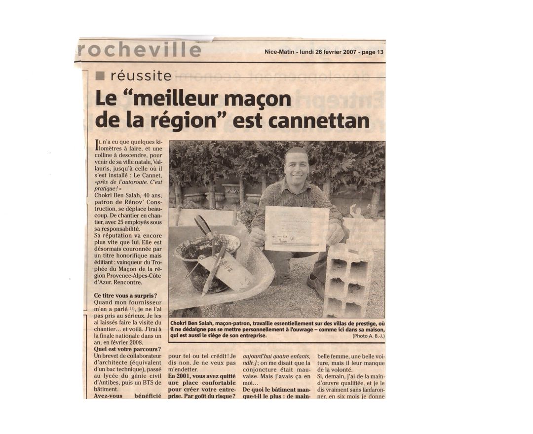 APC, meilleur maçon de la région PACA - Nice Matin